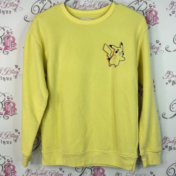 Old Navy sweater pikachu I choose you long sleeve graphic Soft Yellow Fleece - Picture 1 of 8